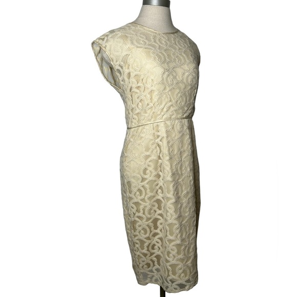 Adrianna Papell Ivory Jacquard Embroidered Lace Overlay Sheath Midi Dress Size 6 - Picture 8 of 16